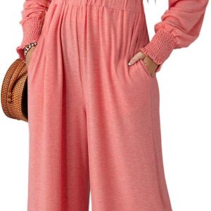 Dokotoo Lantern Long Sleeve Jumpsuit Wrapped V Neck Elegant for Womens Dressy Casual 2024 Fall One Piece Romper Outfits