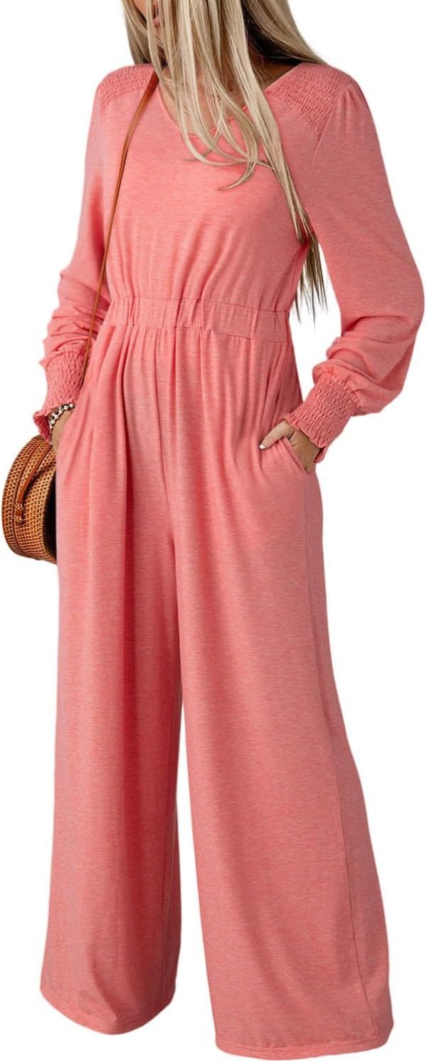 Dokotoo Lantern Long Sleeve Jumpsuit Wrapped V Neck Elegant for Womens Dressy Casual 2024 Fall One Piece Romper Outfits