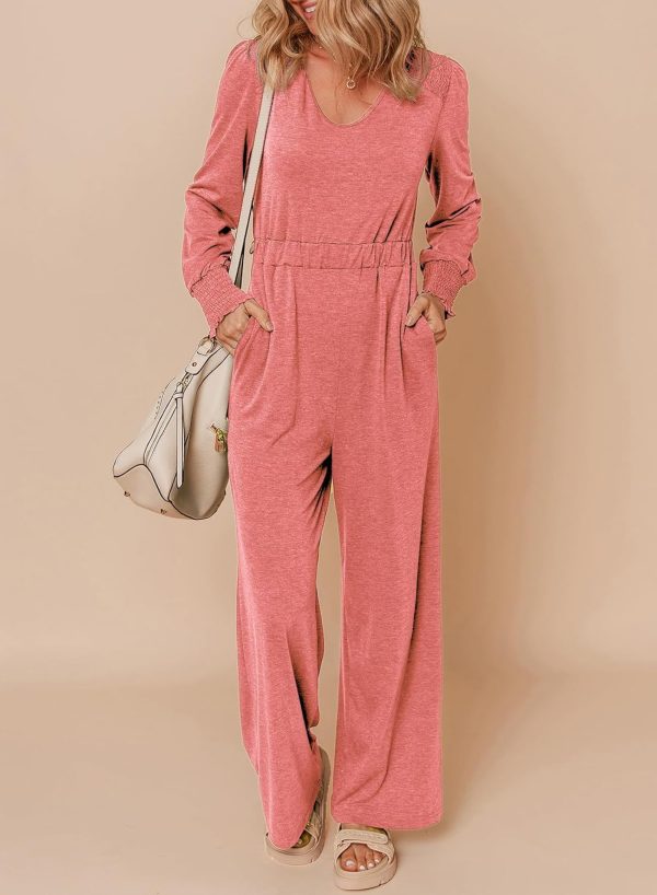 Dokotoo Lantern Long Sleeve Jumpsuit Wrapped V Neck Elegant for Womens Dressy Casual 2024 Fall One Piece Romper Outfits - Image 2