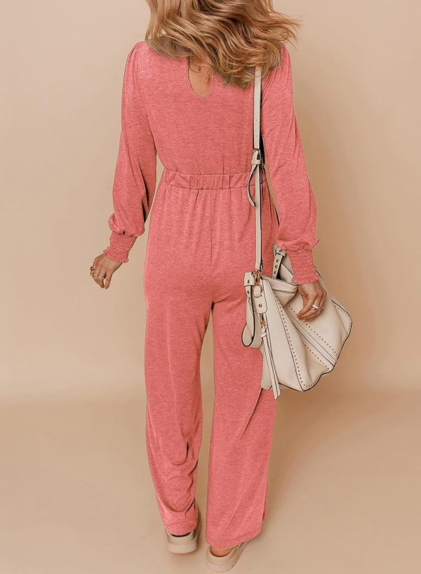 Dokotoo Lantern Long Sleeve Jumpsuit Wrapped V Neck Elegant for Womens Dressy Casual 2024 Fall One Piece Romper Outfits - Image 3