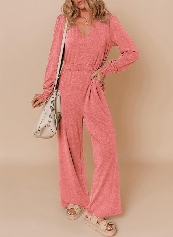 Dokotoo Lantern Long Sleeve Jumpsuit Wrapped V Neck Elegant for Womens Dressy Casual 2024 Fall One Piece Romper Outfits - Image 4