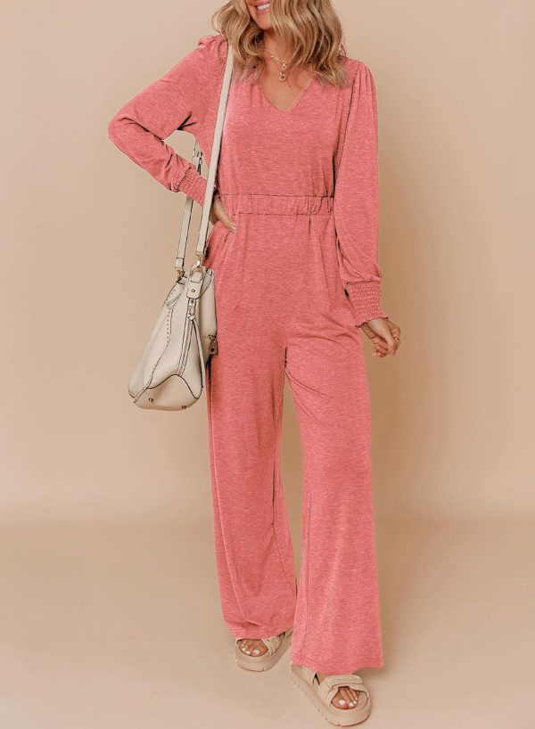 Dokotoo Lantern Long Sleeve Jumpsuit Wrapped V Neck Elegant for Womens Dressy Casual 2024 Fall One Piece Romper Outfits - Image 5