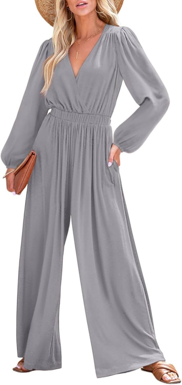 Dokotoo Lantern Long Sleeve Jumpsuit Wrapped V Neck Elegant for Womens Dressy Casual 2024 Fall One Piece Romper Outfits - Image 14
