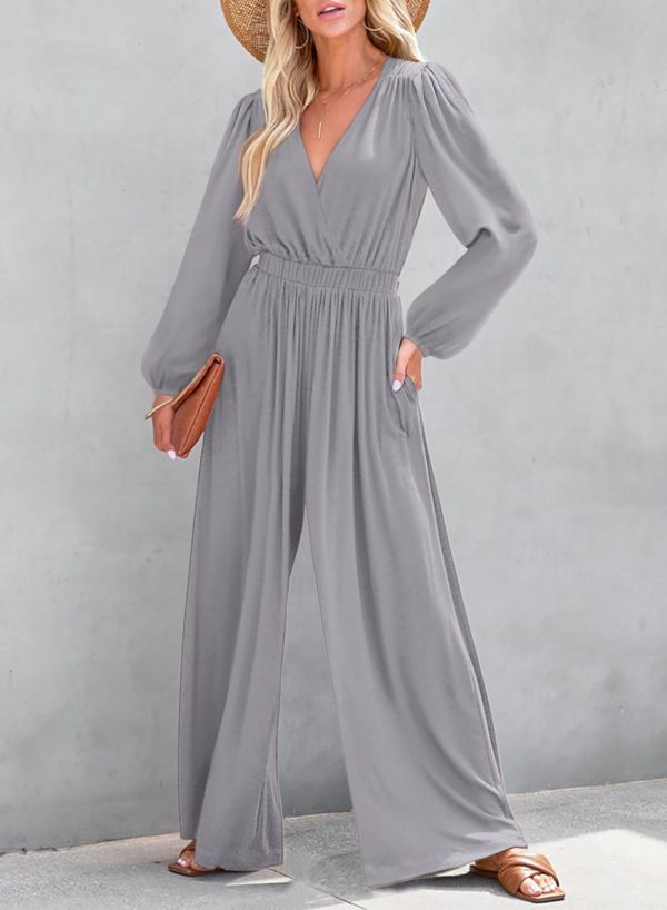 Dokotoo Lantern Long Sleeve Jumpsuit Wrapped V Neck Elegant for Womens Dressy Casual 2024 Fall One Piece Romper Outfits - Image 15