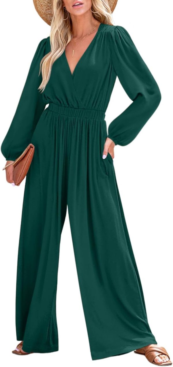 Dokotoo Lantern Long Sleeve Jumpsuit Wrapped V Neck Elegant for Womens Dressy Casual 2024 Fall One Piece Romper Outfits - Image 17