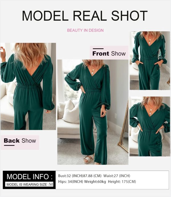Dokotoo Lantern Long Sleeve Jumpsuit Wrapped V Neck Elegant for Womens Dressy Casual 2024 Fall One Piece Romper Outfits - Image 20