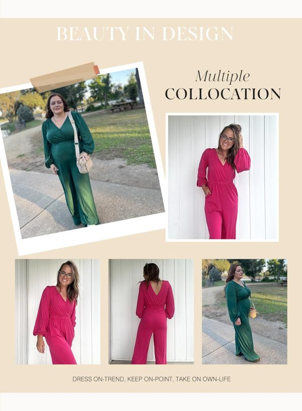 Dokotoo Lantern Long Sleeve Jumpsuit Wrapped V Neck Elegant for Womens Dressy Casual 2024 Fall One Piece Romper Outfits - Image 21