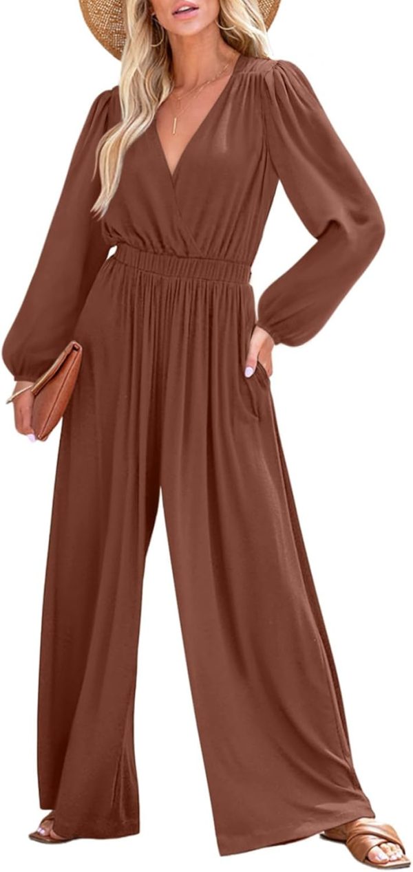 Dokotoo Lantern Long Sleeve Jumpsuit Wrapped V Neck Elegant for Womens Dressy Casual 2024 Fall One Piece Romper Outfits - Image 22