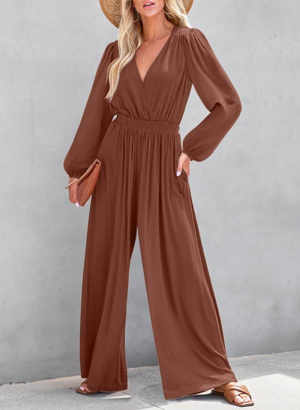 Dokotoo Lantern Long Sleeve Jumpsuit Wrapped V Neck Elegant for Womens Dressy Casual 2024 Fall One Piece Romper Outfits - Image 23