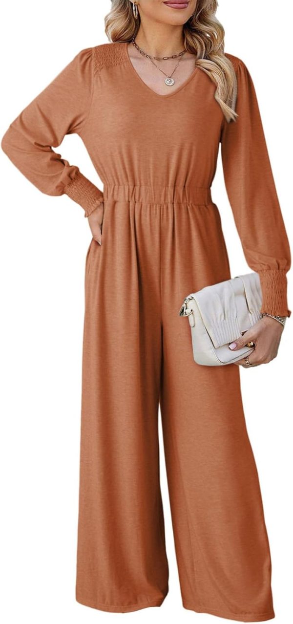 Dokotoo Lantern Long Sleeve Jumpsuit Wrapped V Neck Elegant for Womens Dressy Casual 2024 Fall One Piece Romper Outfits - Image 25