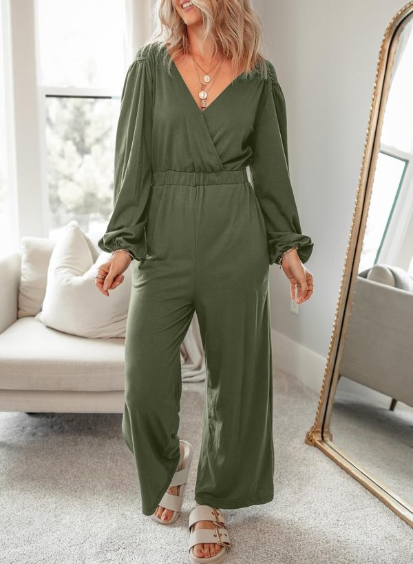 Dokotoo Lantern Long Sleeve Jumpsuit Wrapped V Neck Elegant for Womens Dressy Casual 2024 Fall One Piece Romper Outfits - Image 31