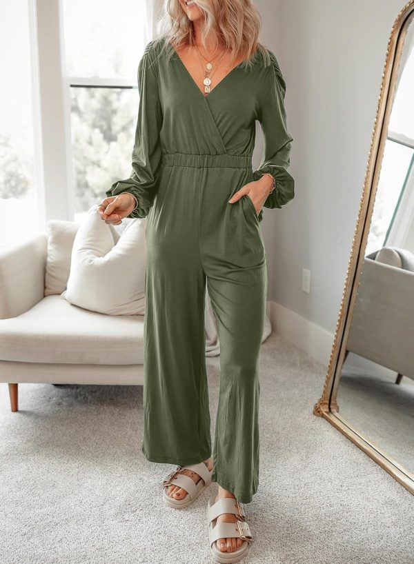Dokotoo Lantern Long Sleeve Jumpsuit Wrapped V Neck Elegant for Womens Dressy Casual 2024 Fall One Piece Romper Outfits - Image 32