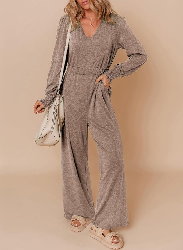 Dokotoo Lantern Long Sleeve Jumpsuit Wrapped V Neck Elegant for Womens Dressy Casual 2024 Fall One Piece Romper Outfits - Image 37