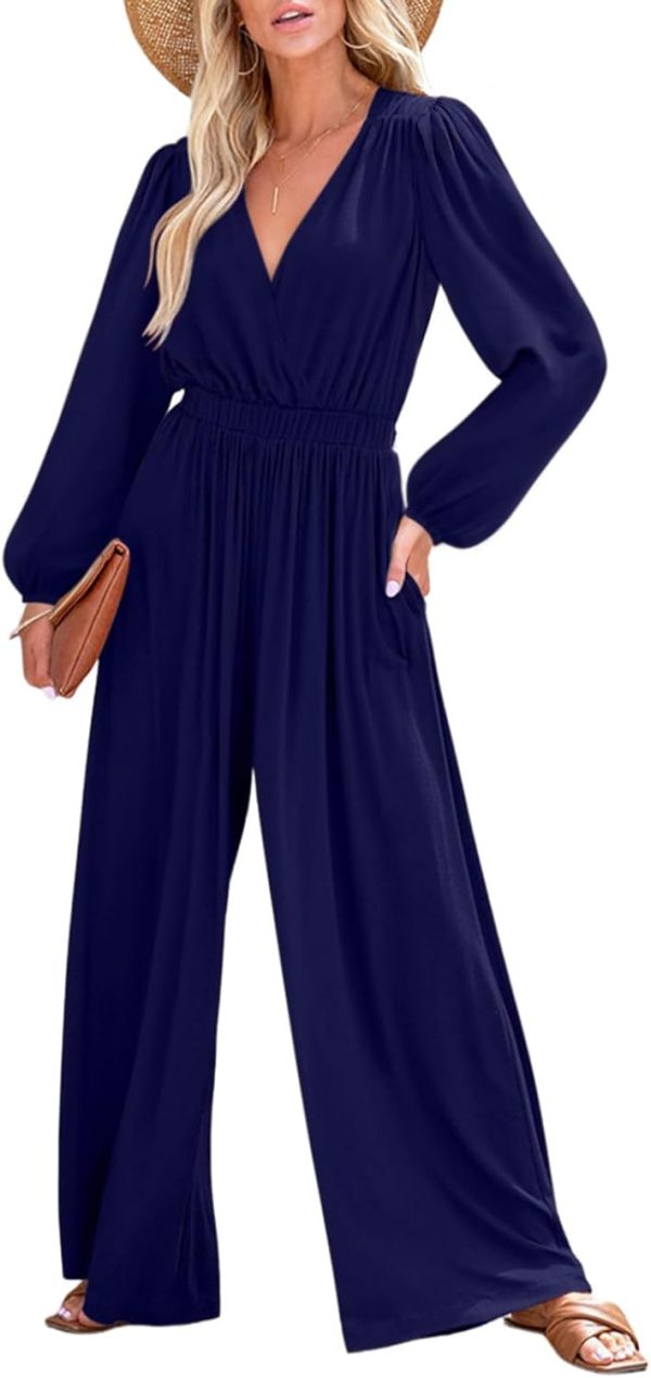 Dokotoo Lantern Long Sleeve Jumpsuit Wrapped V Neck Elegant for Womens Dressy Casual 2024 Fall One Piece Romper Outfits - Image 38