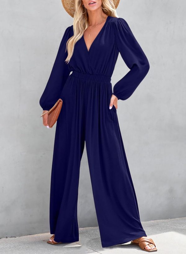 Dokotoo Lantern Long Sleeve Jumpsuit Wrapped V Neck Elegant for Womens Dressy Casual 2024 Fall One Piece Romper Outfits - Image 39