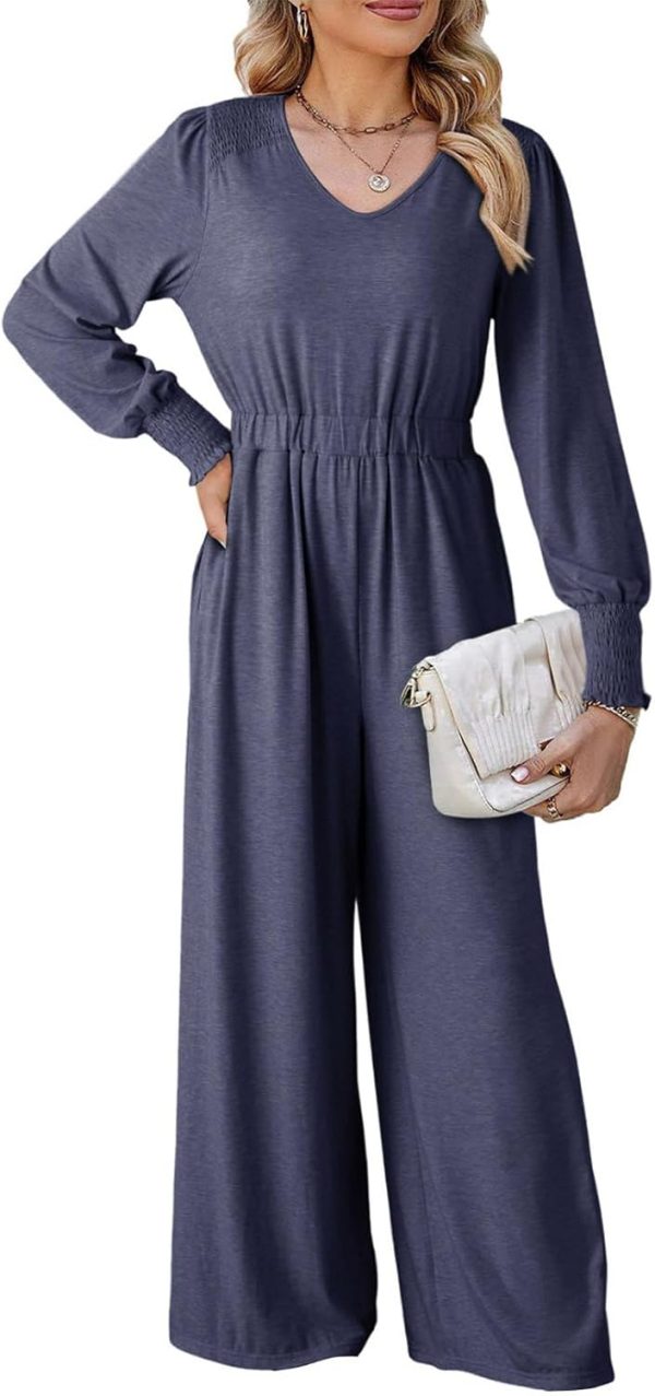 Dokotoo Lantern Long Sleeve Jumpsuit Wrapped V Neck Elegant for Womens Dressy Casual 2024 Fall One Piece Romper Outfits - Image 48