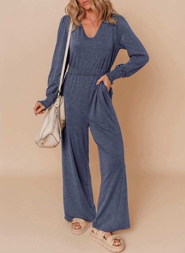 Dokotoo Lantern Long Sleeve Jumpsuit Wrapped V Neck Elegant for Womens Dressy Casual 2024 Fall One Piece Romper Outfits - Image 51
