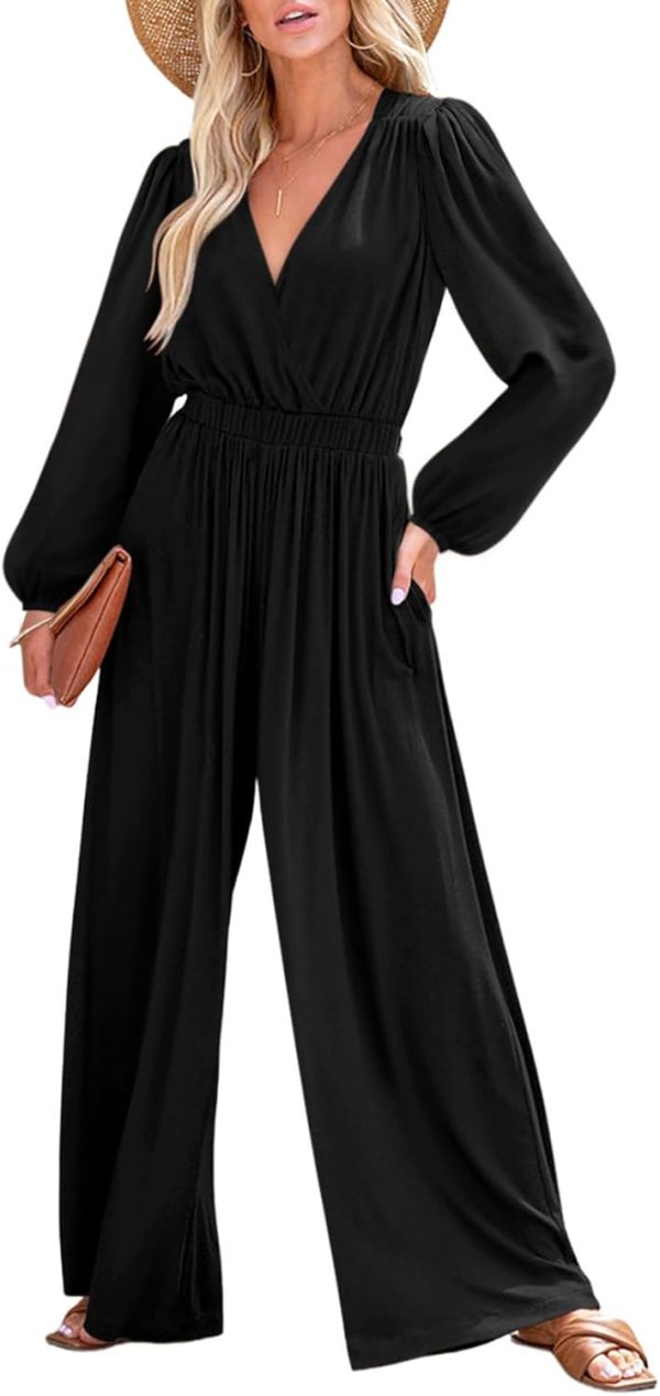 Dokotoo Lantern Long Sleeve Jumpsuit Wrapped V Neck Elegant for Womens Dressy Casual 2024 Fall One Piece Romper Outfits - Image 58