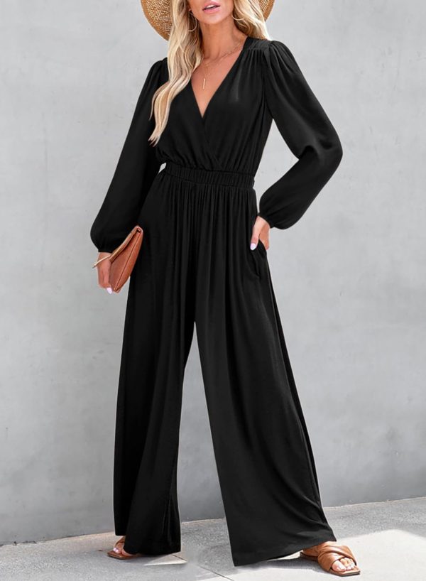 Dokotoo Lantern Long Sleeve Jumpsuit Wrapped V Neck Elegant for Womens Dressy Casual 2024 Fall One Piece Romper Outfits - Image 59