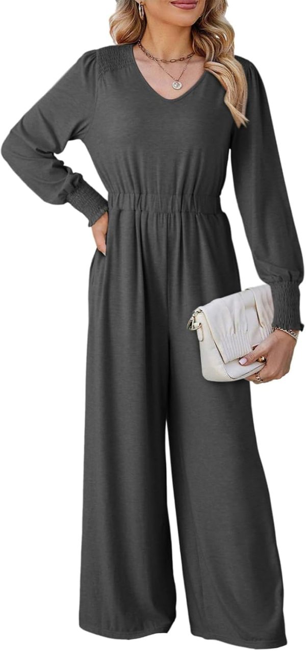 Dokotoo Lantern Long Sleeve Jumpsuit Wrapped V Neck Elegant for Womens Dressy Casual 2024 Fall One Piece Romper Outfits - Image 64
