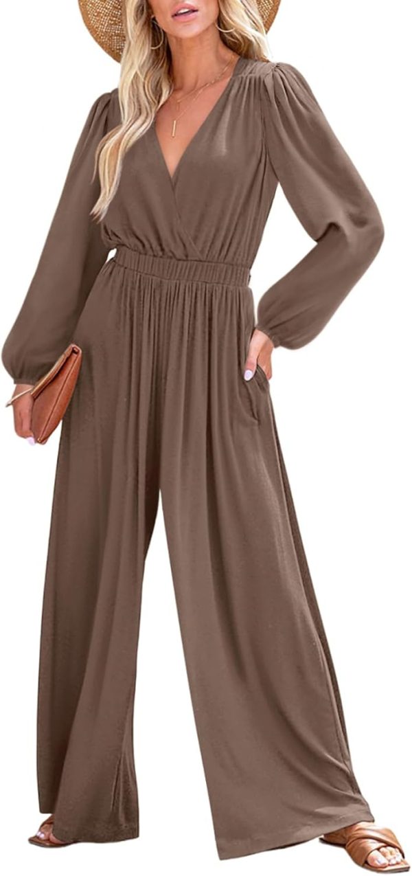 Dokotoo Lantern Long Sleeve Jumpsuit Wrapped V Neck Elegant for Womens Dressy Casual 2024 Fall One Piece Romper Outfits - Image 67