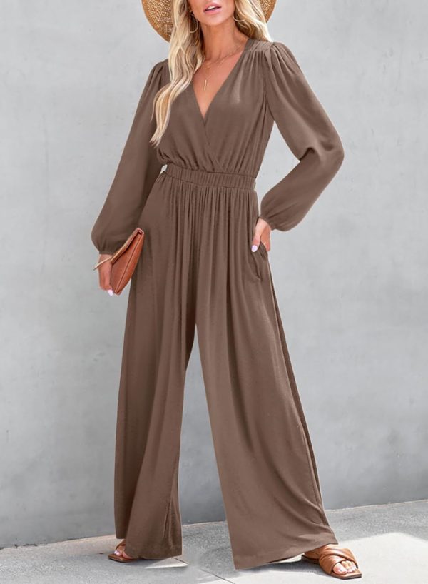 Dokotoo Lantern Long Sleeve Jumpsuit Wrapped V Neck Elegant for Womens Dressy Casual 2024 Fall One Piece Romper Outfits - Image 68