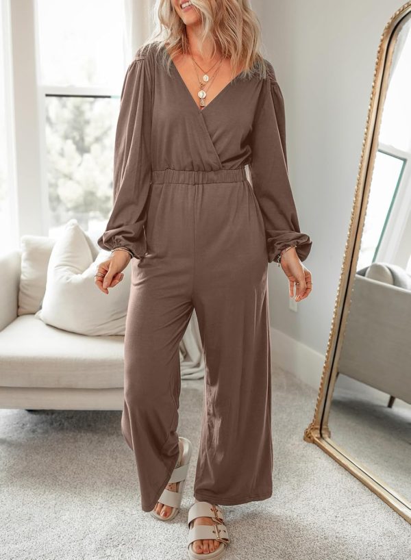 Dokotoo Lantern Long Sleeve Jumpsuit Wrapped V Neck Elegant for Womens Dressy Casual 2024 Fall One Piece Romper Outfits - Image 71