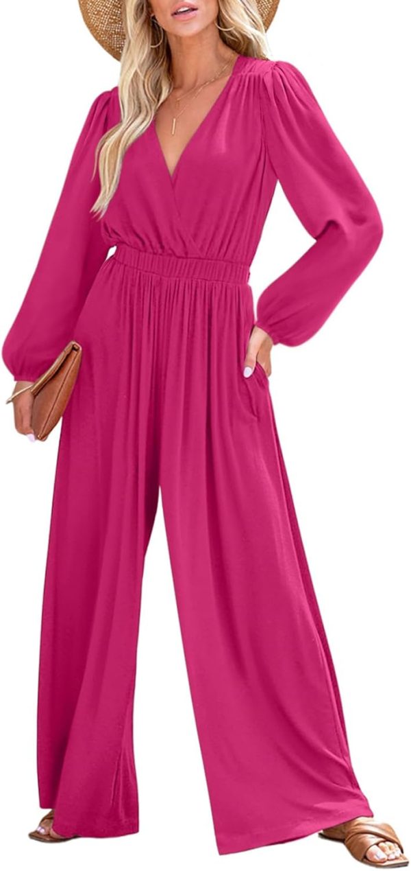 Dokotoo Lantern Long Sleeve Jumpsuit Wrapped V Neck Elegant for Womens Dressy Casual 2024 Fall One Piece Romper Outfits - Image 72