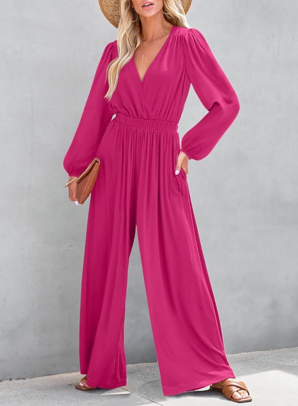 Dokotoo Lantern Long Sleeve Jumpsuit Wrapped V Neck Elegant for Womens Dressy Casual 2024 Fall One Piece Romper Outfits - Image 73
