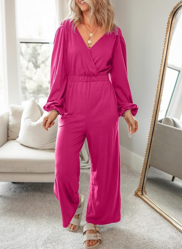 Dokotoo Lantern Long Sleeve Jumpsuit Wrapped V Neck Elegant for Womens Dressy Casual 2024 Fall One Piece Romper Outfits - Image 76
