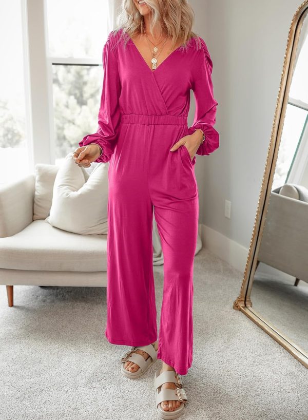 Dokotoo Lantern Long Sleeve Jumpsuit Wrapped V Neck Elegant for Womens Dressy Casual 2024 Fall One Piece Romper Outfits - Image 77