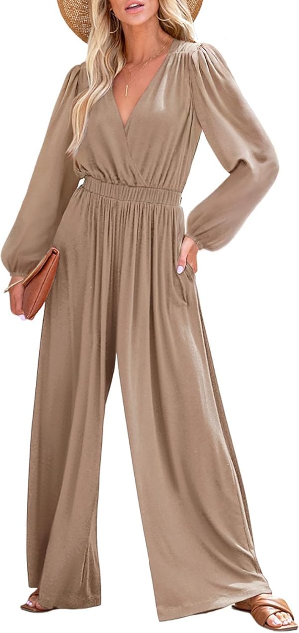 Dokotoo Lantern Long Sleeve Jumpsuit Wrapped V Neck Elegant for Womens Dressy Casual 2024 Fall One Piece Romper Outfits - Image 86