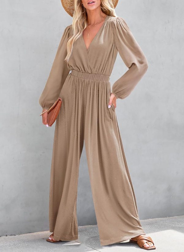 Dokotoo Lantern Long Sleeve Jumpsuit Wrapped V Neck Elegant for Womens Dressy Casual 2024 Fall One Piece Romper Outfits - Image 87