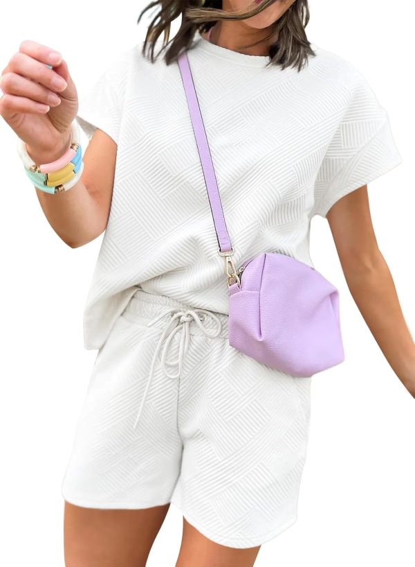 Dokotoo Women's 2 Piece Outfits Sweatsuit Casual Short Sleeve Pullover Tops and Drawstring Shorts Pants Lounge Sets