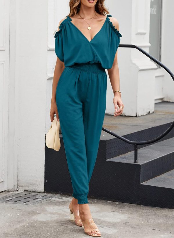 Dokotoo Jumpsuit for Womens Dressy Casual 2025 One Piece Romper Cold Shoulder Outfits for Summer - Image 2