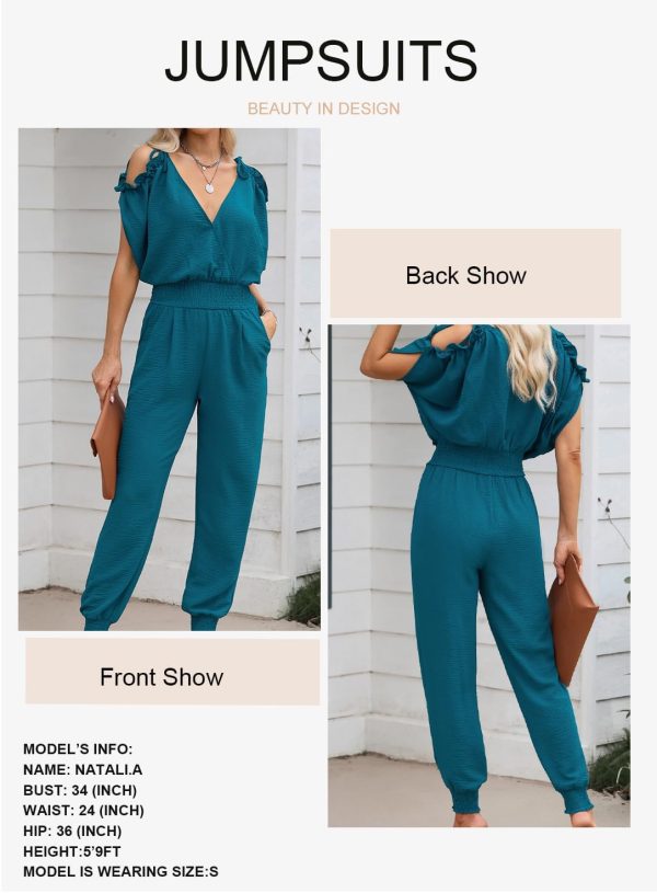 Dokotoo Jumpsuit for Womens Dressy Casual 2025 One Piece Romper Cold Shoulder Outfits for Summer - Image 3