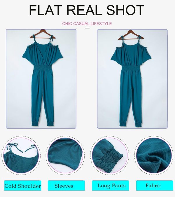 Dokotoo Jumpsuit for Womens Dressy Casual 2025 One Piece Romper Cold Shoulder Outfits for Summer - Image 5