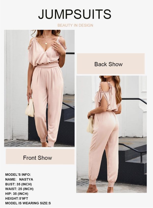 Dokotoo Jumpsuit for Womens Dressy Casual 2025 One Piece Romper Cold Shoulder Outfits for Summer - Image 15