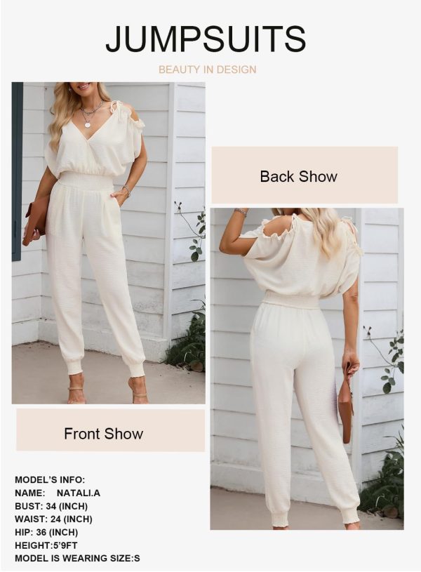 Dokotoo Jumpsuit for Womens Dressy Casual 2025 One Piece Romper Cold Shoulder Outfits for Summer - Image 20