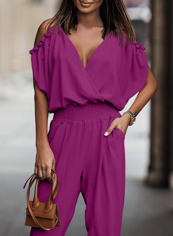 Dokotoo Jumpsuit for Womens Dressy Casual 2025 One Piece Romper Cold Shoulder Outfits for Summer - Image 25