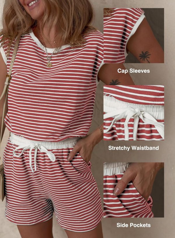 Dokotoo Women's Summer Casual Rompers Striped Shorts Overalls Adjustable Drawstring Waist Jumpsuits One Piece Outfits - Image 7