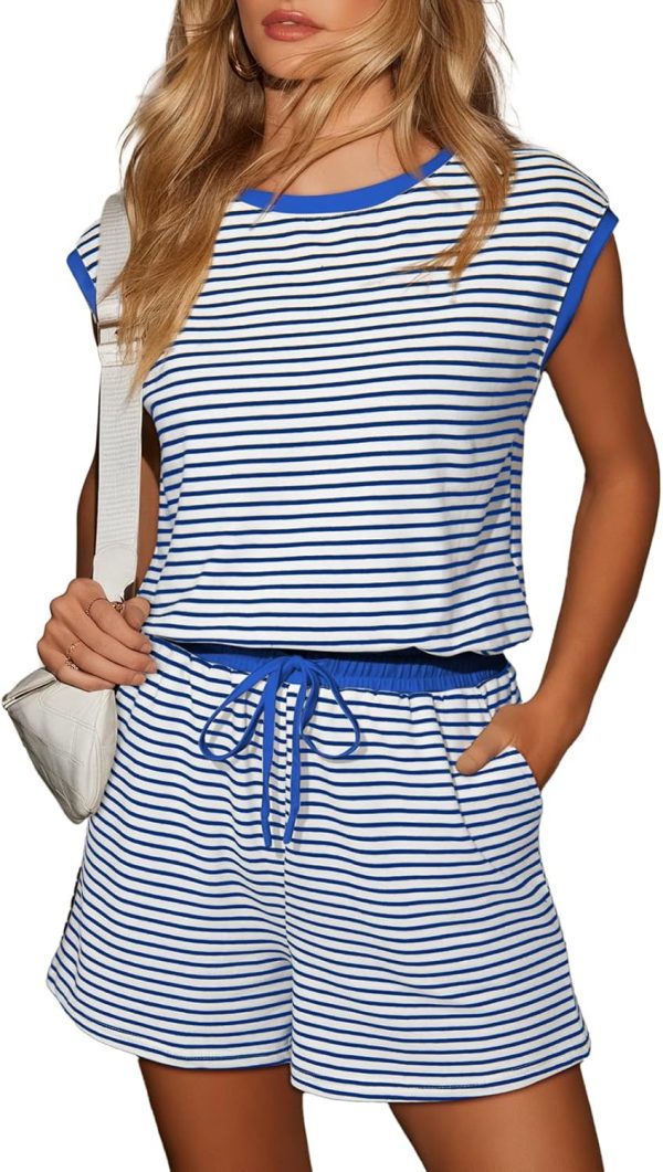 Dokotoo Women's Summer Casual Rompers Striped Shorts Overalls Adjustable Drawstring Waist Jumpsuits One Piece Outfits - Image 11