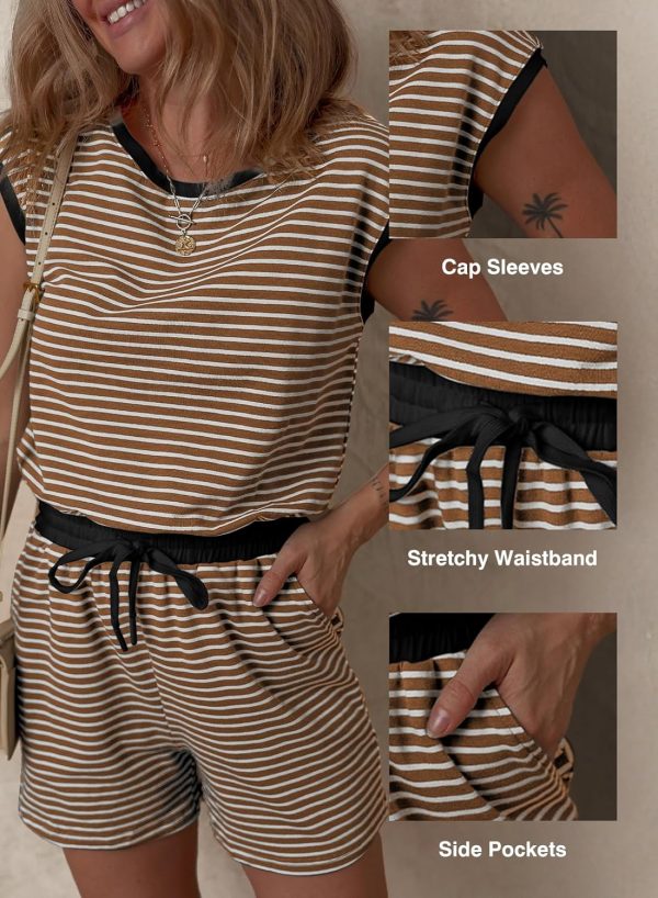 Dokotoo Women's Summer Casual Rompers Striped Shorts Overalls Adjustable Drawstring Waist Jumpsuits One Piece Outfits - Image 17