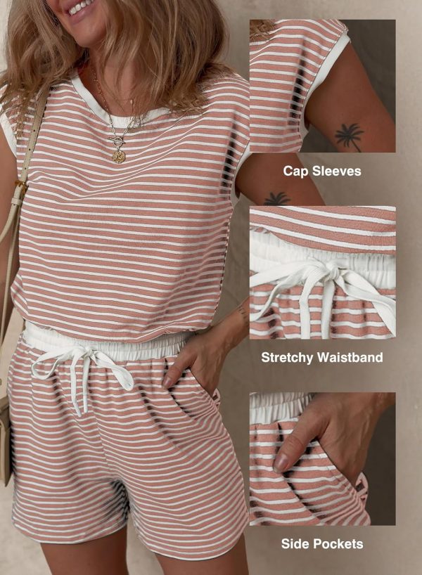 Dokotoo Women's Summer Casual Rompers Striped Shorts Overalls Adjustable Drawstring Waist Jumpsuits One Piece Outfits - Image 22