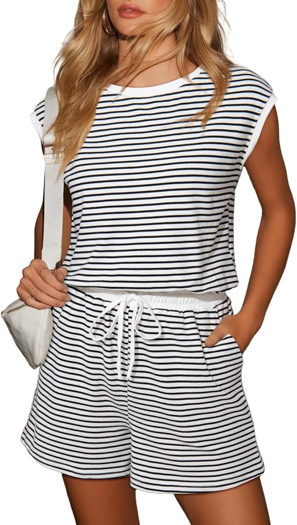 Dokotoo Women's Summer Casual Rompers Striped Shorts Overalls Adjustable Drawstring Waist Jumpsuits One Piece Outfits - Image 26