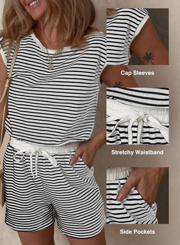 Dokotoo Women's Summer Casual Rompers Striped Shorts Overalls Adjustable Drawstring Waist Jumpsuits One Piece Outfits - Image 27