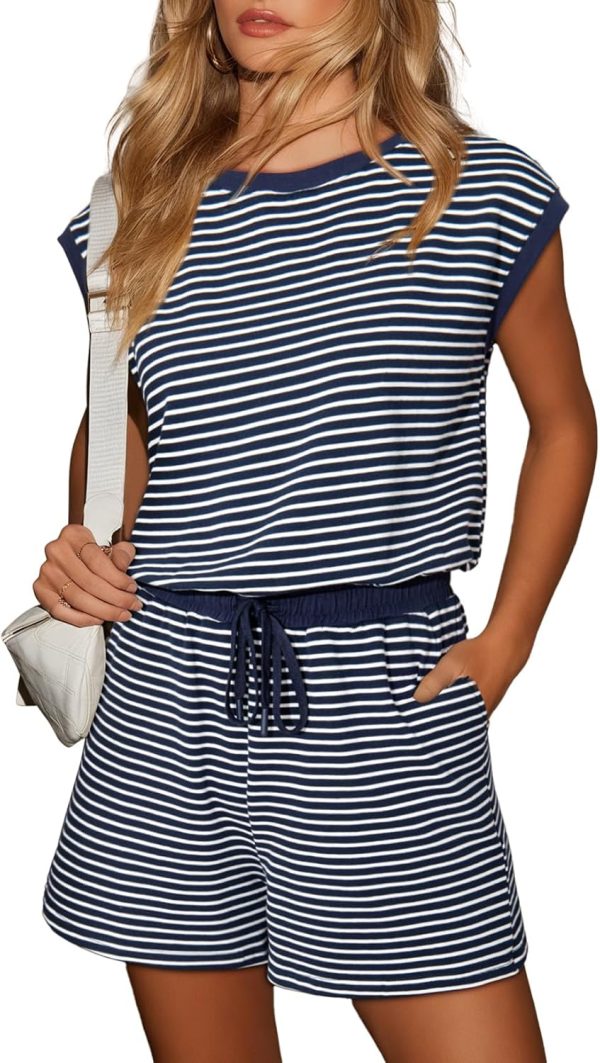 Dokotoo Women's Summer Casual Rompers Striped Shorts Overalls Adjustable Drawstring Waist Jumpsuits One Piece Outfits - Image 31