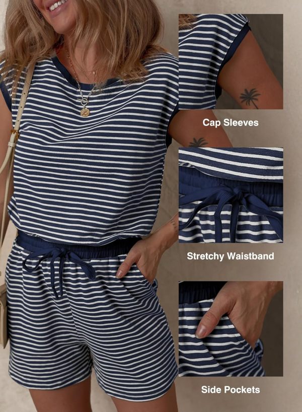 Dokotoo Women's Summer Casual Rompers Striped Shorts Overalls Adjustable Drawstring Waist Jumpsuits One Piece Outfits - Image 32