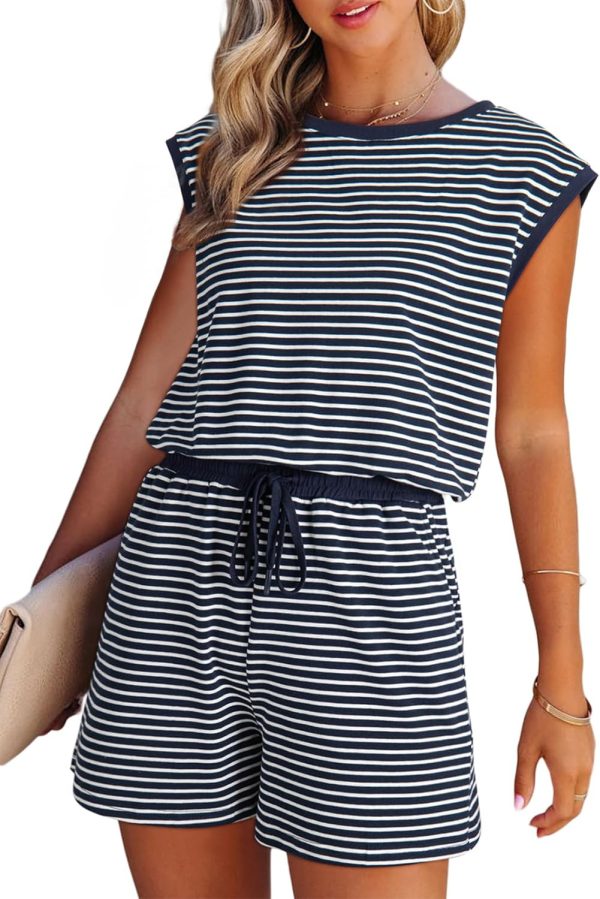 Dokotoo Women's Summer Casual Rompers Striped Shorts Overalls Adjustable Drawstring Waist Jumpsuits One Piece Outfits - Image 34