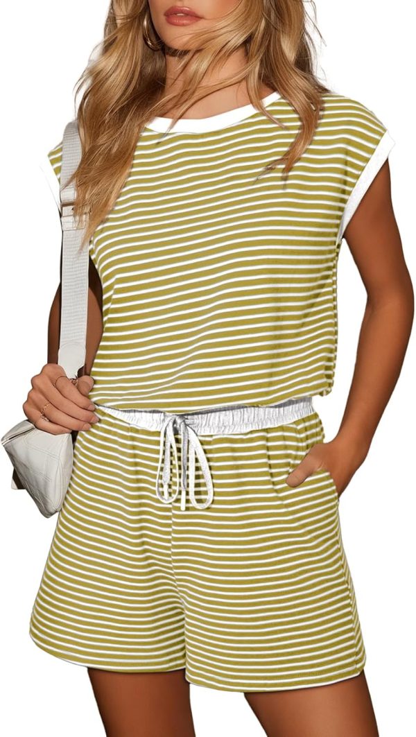 Dokotoo Women's Summer Casual Rompers Striped Shorts Overalls Adjustable Drawstring Waist Jumpsuits One Piece Outfits - Image 36